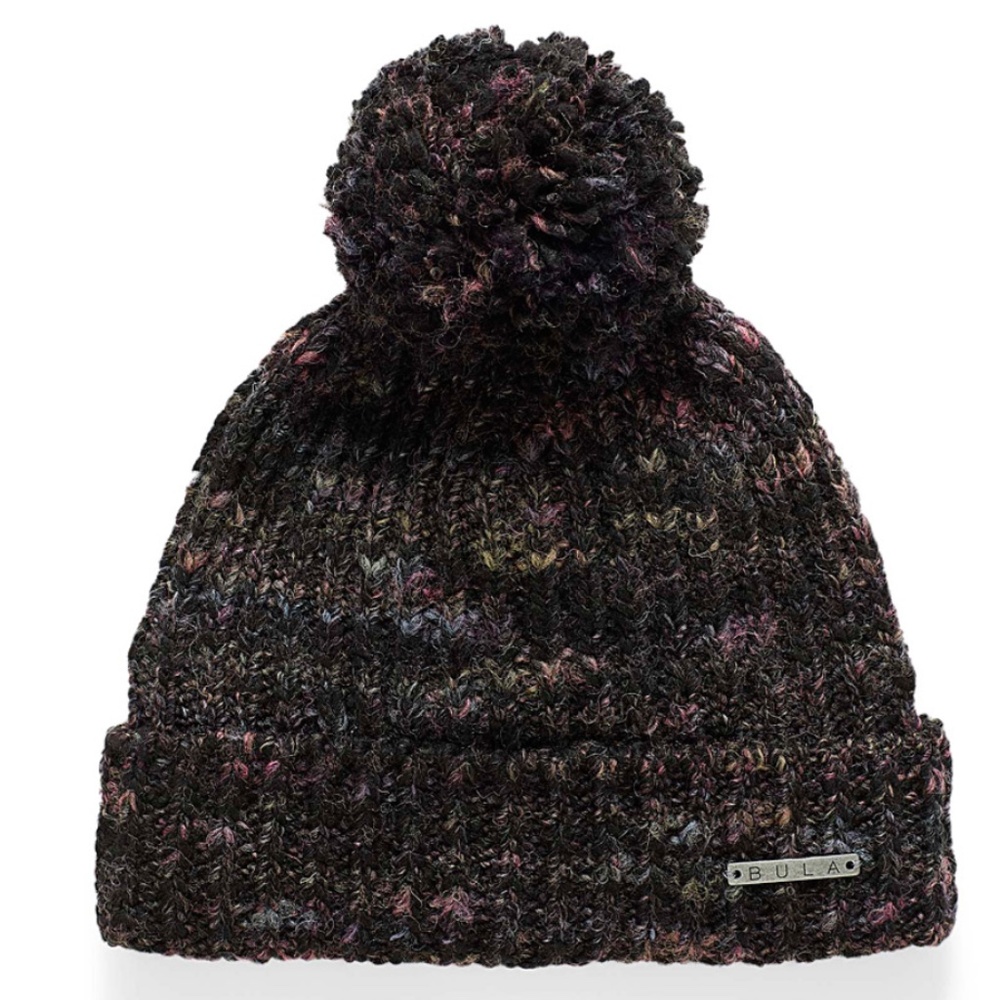 Bula Janelle black pompom wool chunky tuque NWT